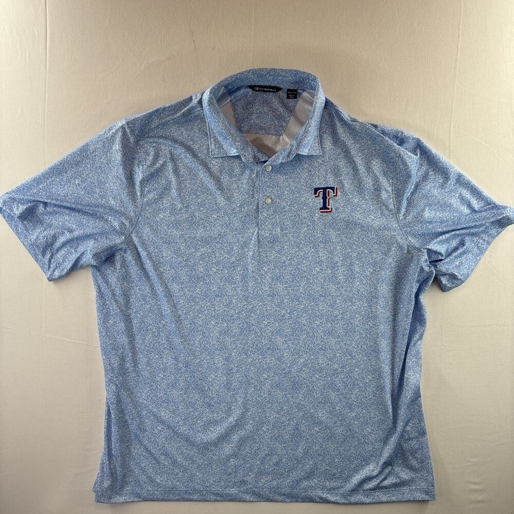 Cutter & Buck Texas Rangers Performance Polo – Blue Micro-Pattern –Men’s XXL 2XL